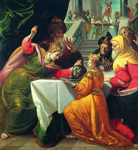 Herodias presented with the Head of the Baptist by  Salome, vintage artwork by Giovanni Andrea Ansaldo, 12x8" (A4) Poster