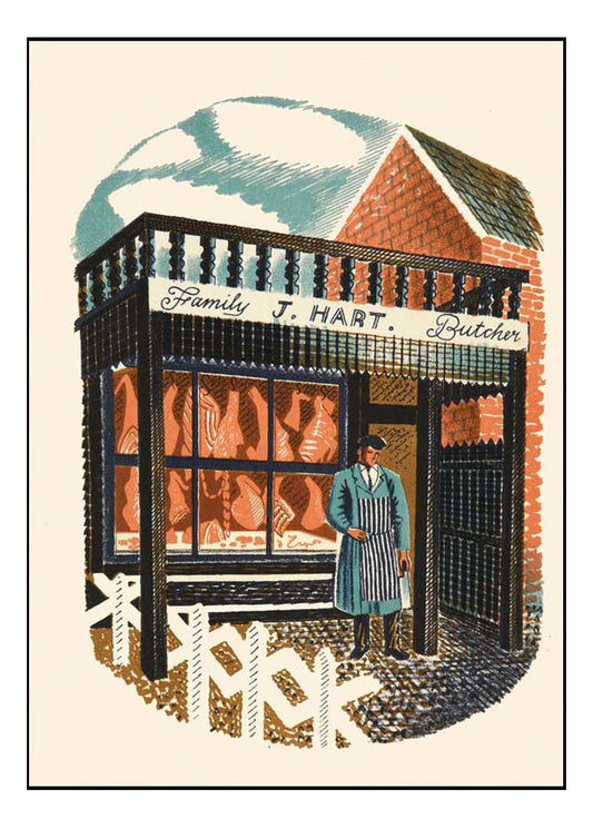 High Street Series: family-butcher by Eric Ravilious, vintage art, A3 (16x12") Poster Print