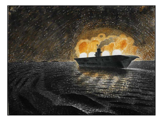 HMS Ark Royal by WW2 War Artist Captain Eric Ravilious, vintage art, A3 (16x12") Poster Print