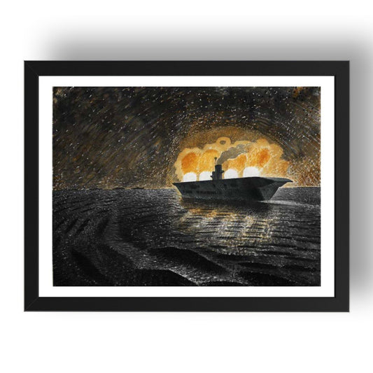 HMS_Ark_Royal_in_Action_ by Eric Ravilious, 17x13" Frame