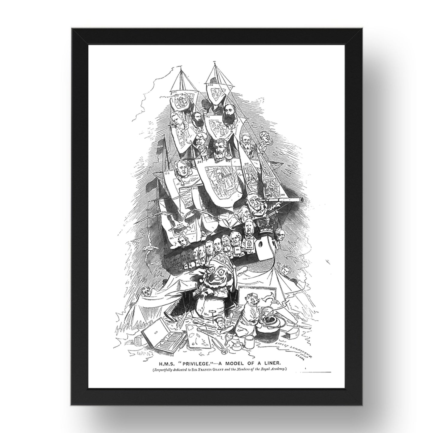 hms privilege, vintage historic poster in 17x13"(A3) Frame