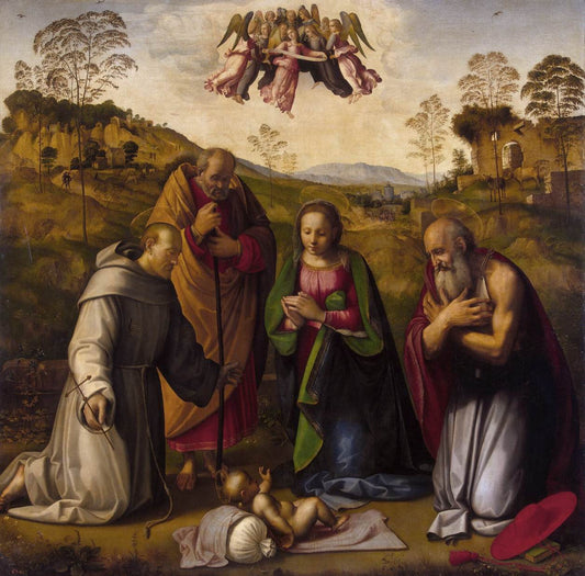 Holy Family with Saints Francis and Jerome, vintage artwork by Ridolfo Ghirlandaio, A3 (16x12") Poster Print