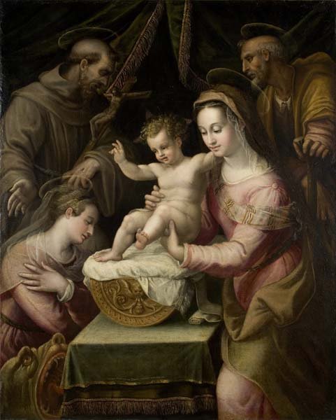 Holy Family with Saints Margaret and Francis, vintage artwork by Lavinia Fontana, A3 (16x12") Poster Print