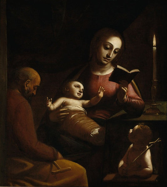 Holy Family with St John the Baptist, vintage artwork by Luca Cambiaso, A3 (16x12") Poster Print