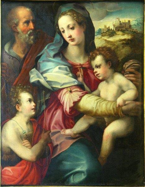 Holy Family with the Infant Saint John the Baptist, vintage artwork by Italian School 16th Century - Unknown, A3 (16x12") Poster Print