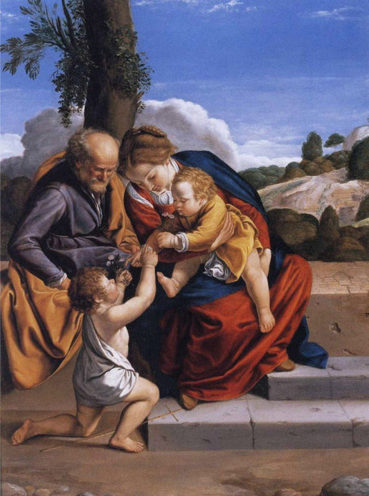 Holy Family with the Infant Saint John the Baptist, vintage artwork by Orazio Gentileschi, A3 (16x12") Poster Print