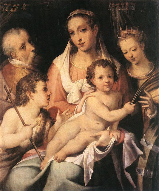 Holy Family with the Infant St John the Baptist and St Catherine of Alexandria, vintage artwork by Bartolomeo Passarotti, A3 (16x12") Poster Print