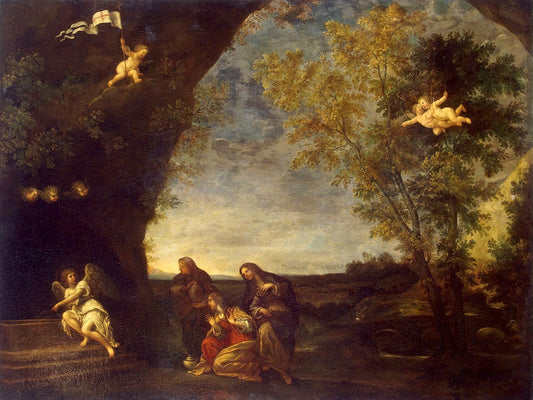 Holy Women at Chirst's Tomb, vintage artwork by Francesco Albani, 12x8" (A4) Poster