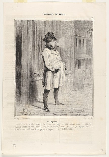 Honoré Daumier:Le claqueur plate 19 from the series Bohémiens de Paris published in Le Charivari February 13, 1842, vintage artwork, 16x12"(A3) Poster Print