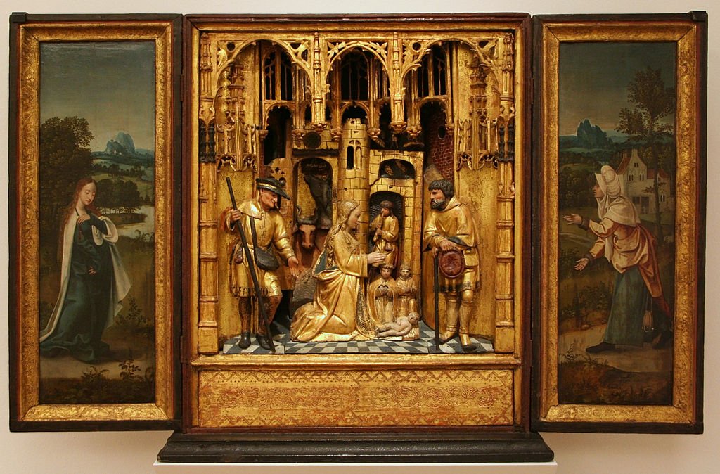 House Altar with Visitation and Adoration of the Shepherds, vintage artwork by Attributed to Master of 1518, A3 (16x12") Poster Print