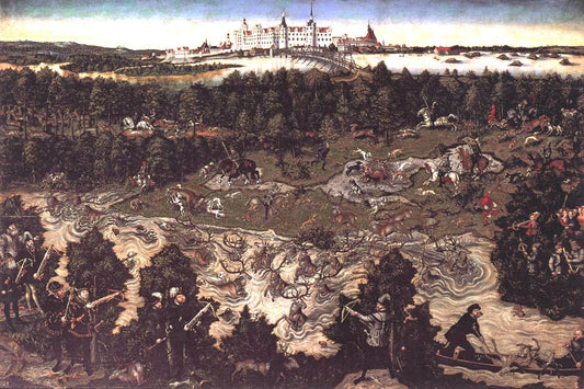 Hunt in Honour of Charles V at the Castle of Torgau, vintage artwork by Lucas Cranach the Elder, A3 (16x12") Poster Print