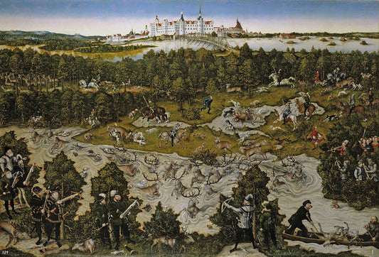 Hunt in Honour of Fernando I at the Castle of Torgau, vintage artwork by Lucas Cranach the Younger, A3 (16x12") Poster Print