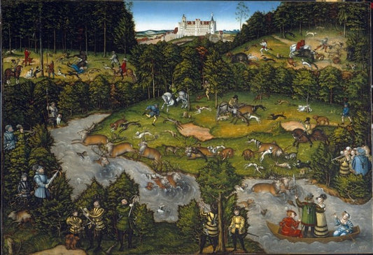 Hunting near Hartenfels Castle, vintage artwork by Lucas Cranach the Elder, A3 (16x12") Poster Print