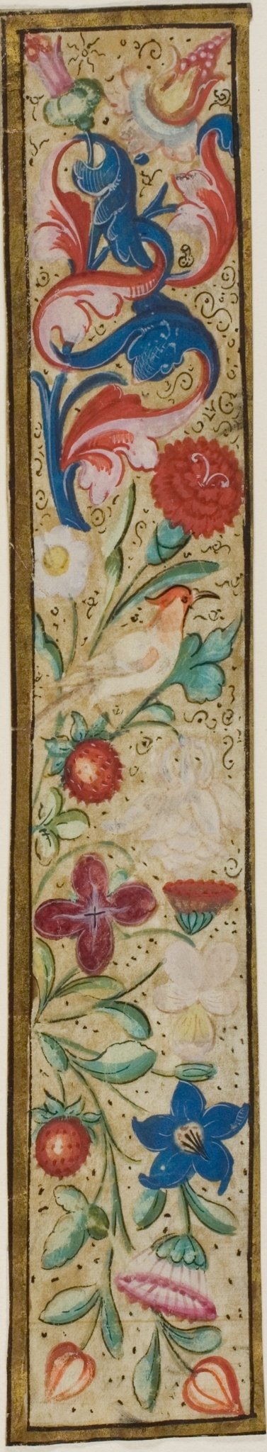 Illuminated Border with Bird, Strawberries and Flowers from a Choir Book by  European,23x16"( A2 size ) Poster Print