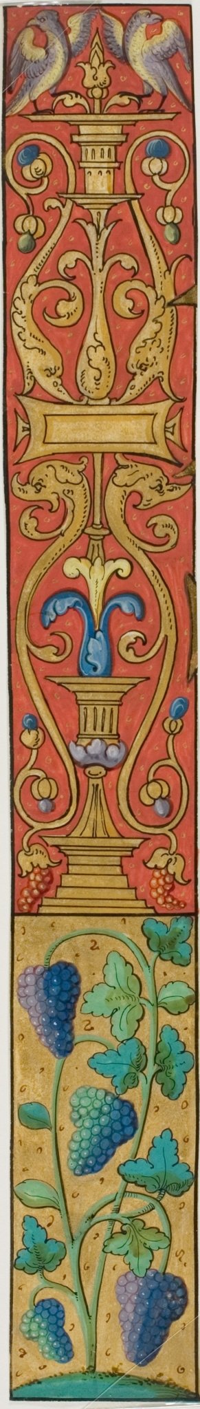 Illuminated Border with Grapes, Birds and Grotesques from a Manuscript by  French,23x16"( A2 size ) Poster Print