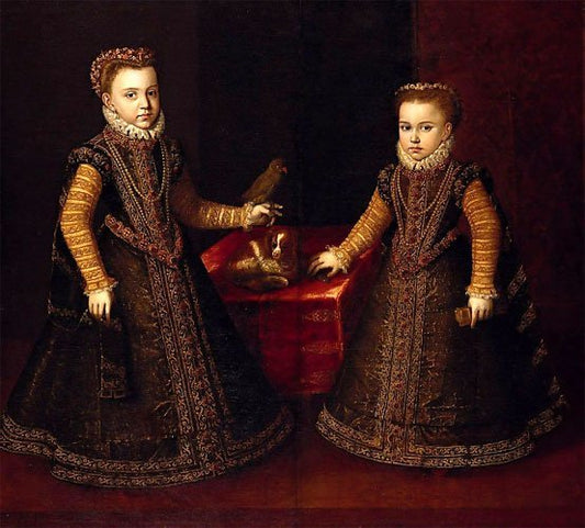 Infantas Isabella Clara Eugenia and Catalina Micaela, vintage artwork by Sofonisba Anguissola, A3 (16x12") Poster Print