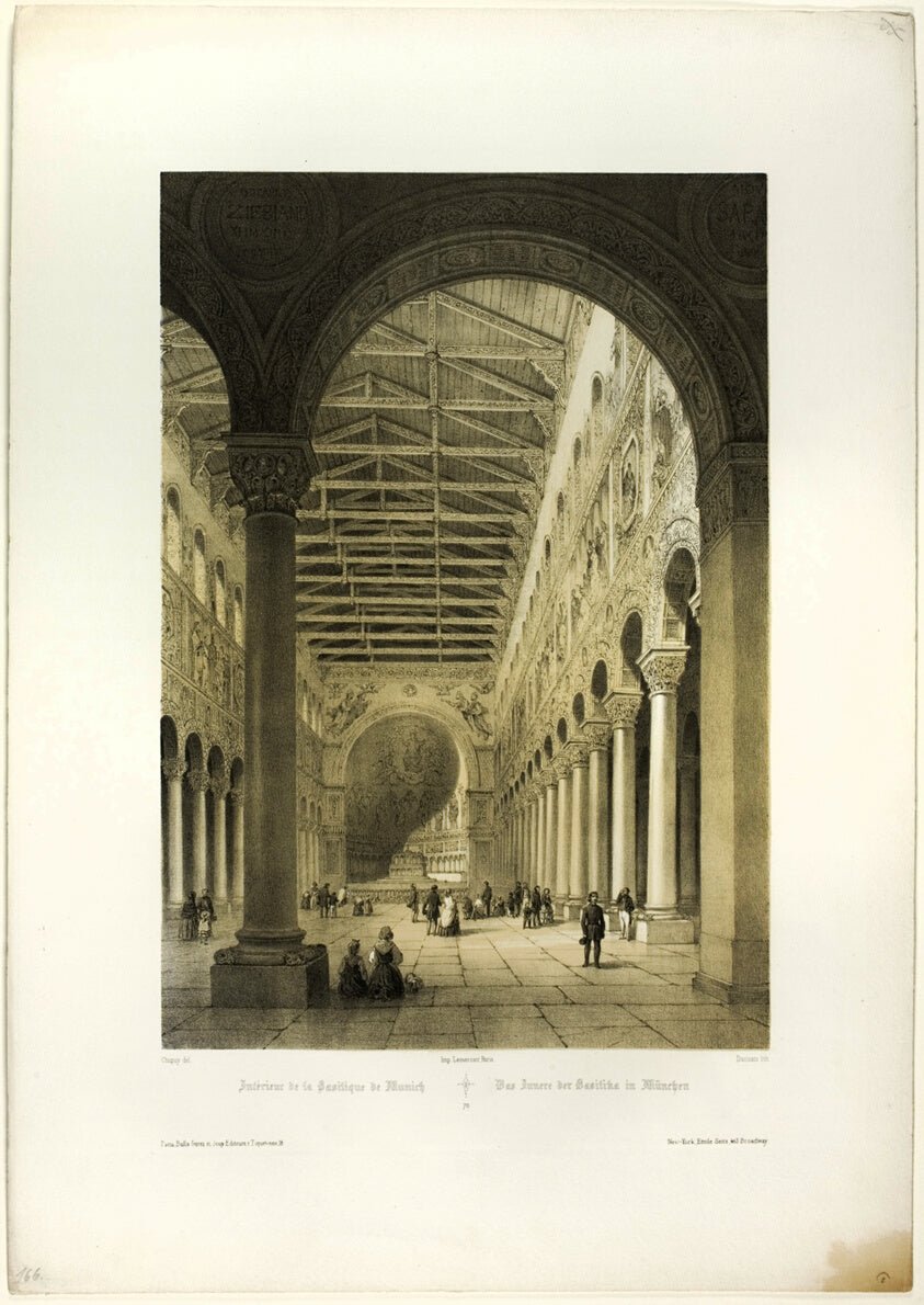Interior of the Basilica of Munich, plate 70 from Allemande by  Adrien Dauzats (French, 1804-1868), 23x16"( A2 size) Poster Print
