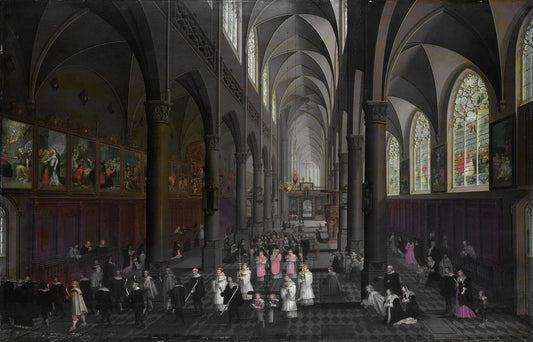Interior of the Dominican Church in Antwerp, vintage artwork by Pieter Neefs the Elder, 12x8" (A4) Poster