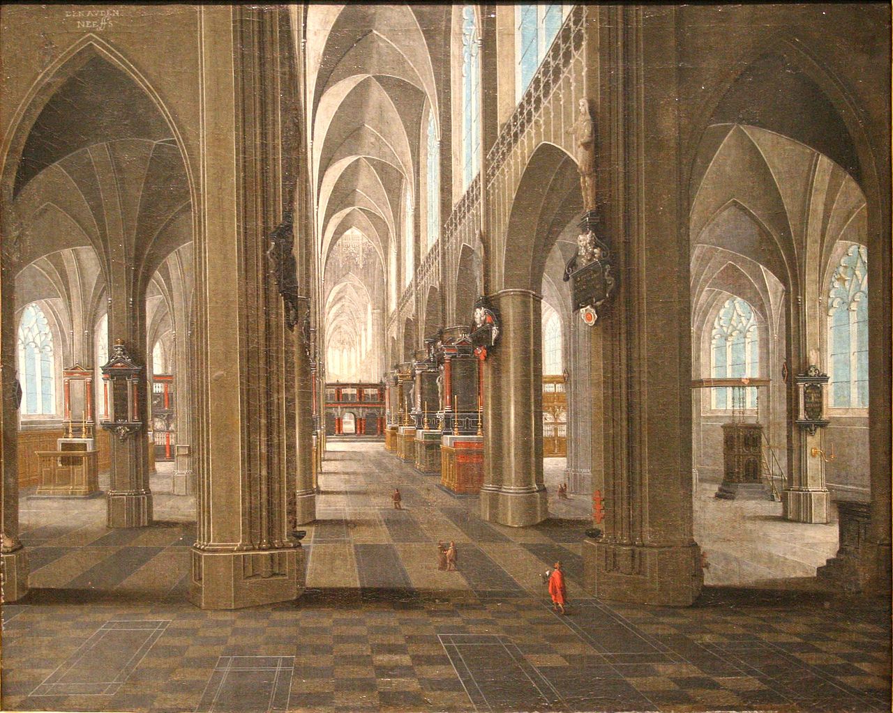 Interior of the Notre Dame Cathedral in Anvers, vintage artwork by Pieter Neefs the Elder, 12x8" (A4) Poster