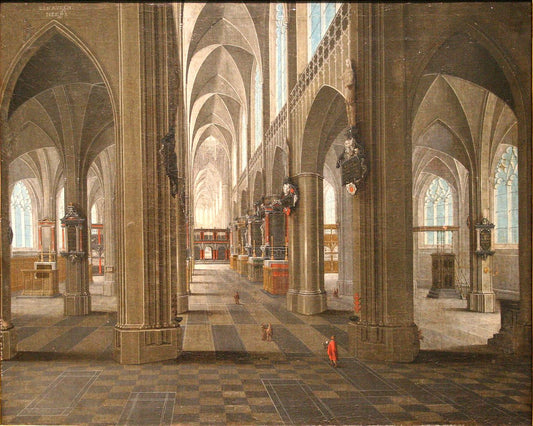 Interior of the Notre Dame Cathedral in Anvers, vintage artwork by Pieter Neefs the Elder, 12x8" (A4) Poster