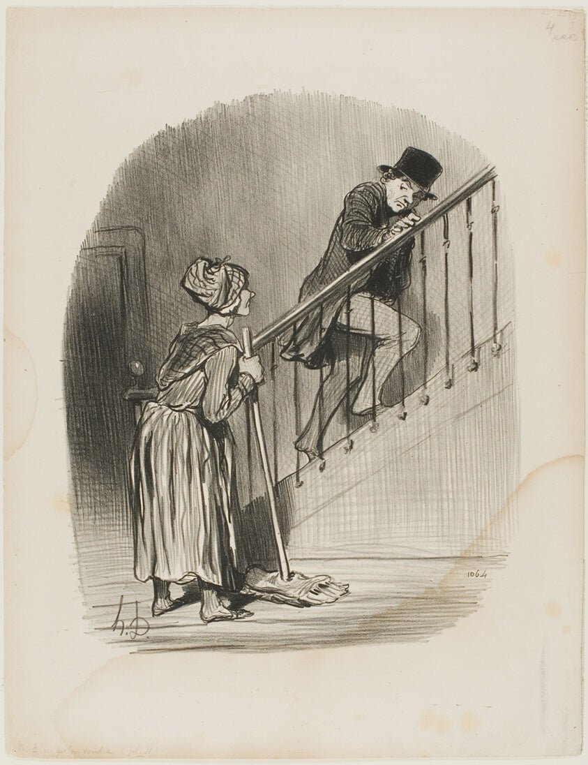Is my Wife at home? Yes, monsieur, and your cousin too..., plate 4 from Tout ce qu'on voudra by  Honore Victorin Daumier (French, 1808-1879),23x16"( A2 size ) Poster Print