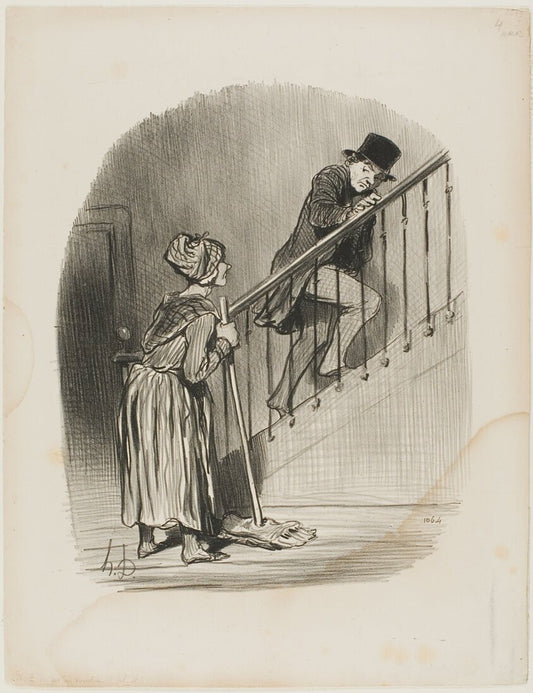 Is my Wife at home? Yes, monsieur, and your cousin too..., plate 4 from Tout ce qu'on voudra by  Honore Victorin Daumier (French, 1808-1879),23x16"( A2 size ) Poster Print