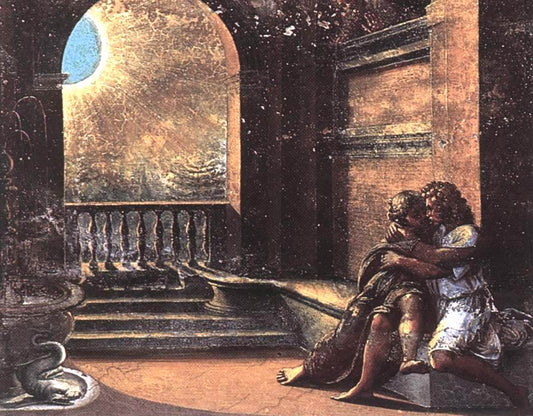 Isaac and Rebecca Spied upon by  Abimelech (Loggia on the second floor, Palazzi Pontifici, Vatican), vintage artwork by Raphael, A3 (16x12") Poster Print