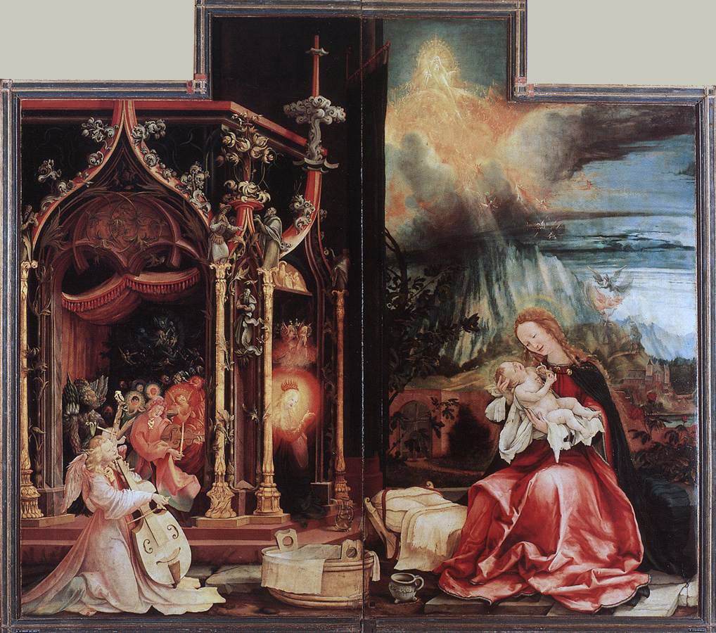 Isenheimer Altarpiece ~ Concert of Angels and Nativity, vintage artwork by Matthias Grünewald, A3 (16x12") Poster Print