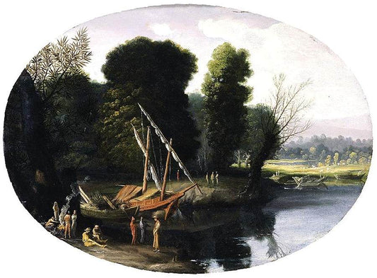 Italianate River Landscape, vintage artwork by Pietro Paolo Bonzi, 12x8" (A4) Poster