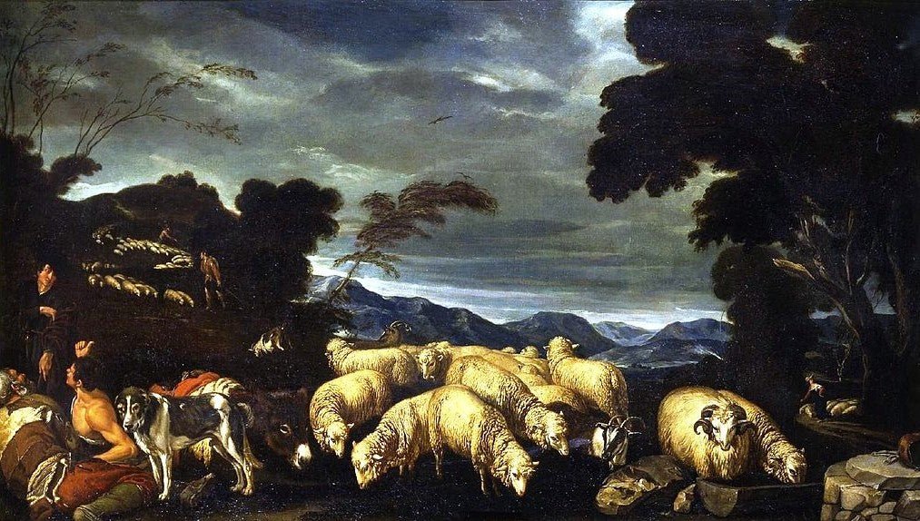 Jacob and Laban with Flocks, vintage artwork by Pedro Orrente, A3 (16x12") Poster Print