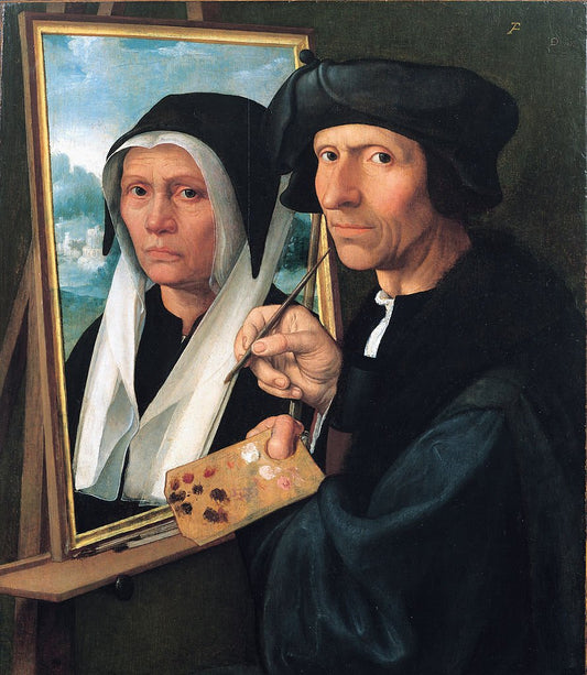 Jacob Cornelisz. van Oostsanen painting his wife’s portrait, vintage artwork by Dirck Jacobsz., A3 (16x12") Poster Print