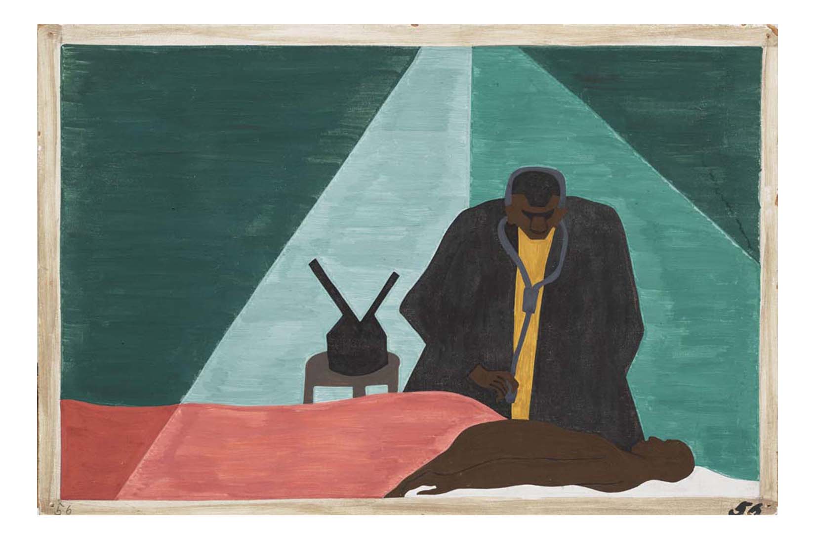 Jacob Lawrence - Among one of the last groups to leave the South was the Negro professional who was forced to follow his clientele to make a living, 16x12" (A3) Poster Print