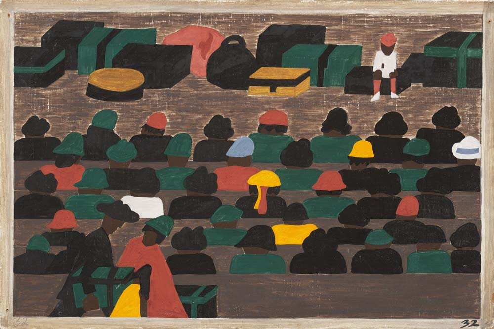 Jacob Lawrence - The railroad stations in the South were crowded  vintage art, A3 (16x12")  Poster Print 