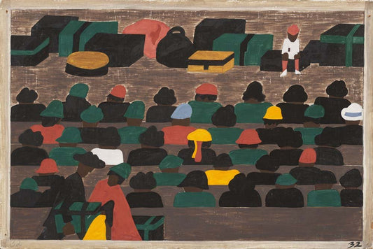 Jacob Lawrence - The railroad stations in the South were crowded  vintage art, A3 (16x12")  Poster Print 