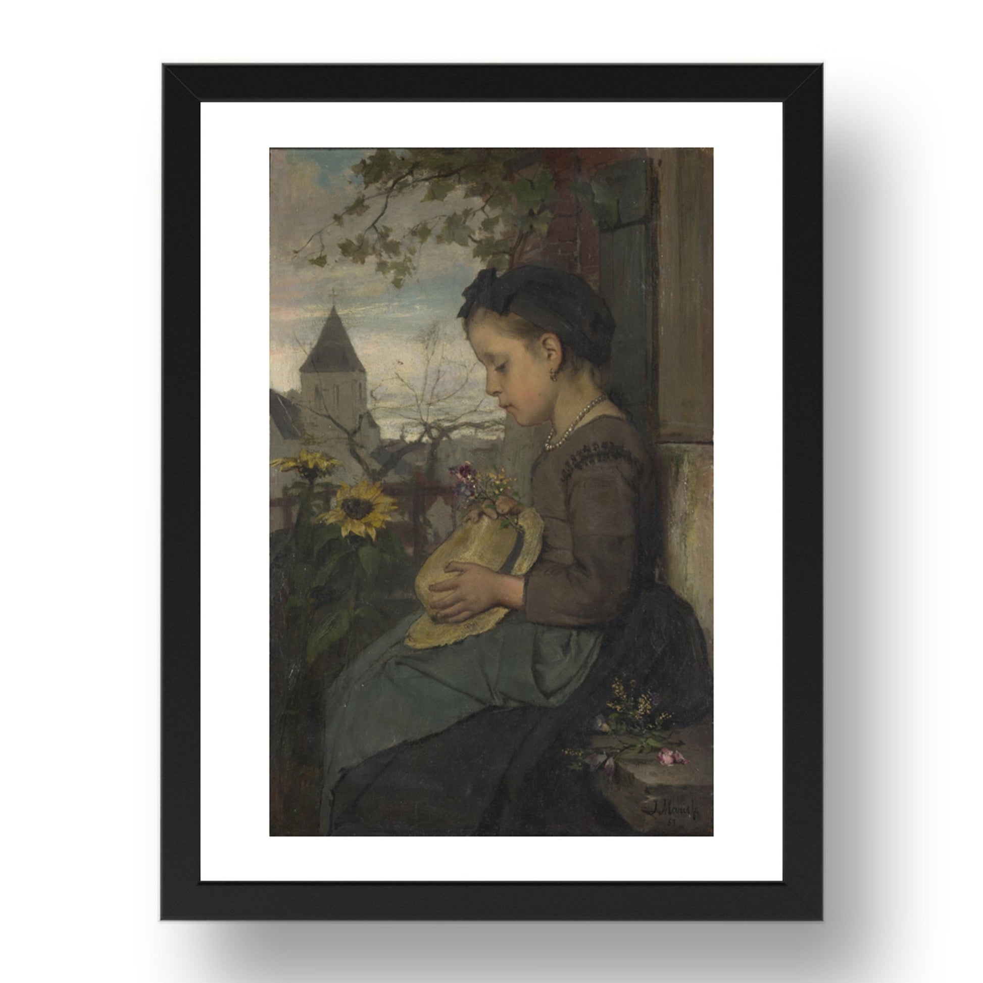 Jacob Maris: A Girl seated outside a House, Poster in 17x13"(A3) Frame