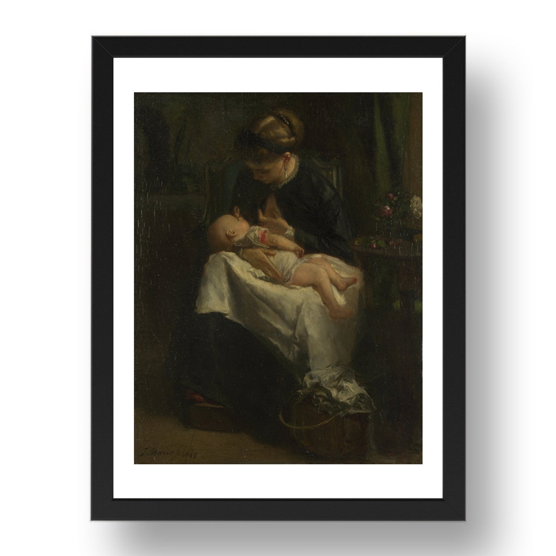 Jacob Maris: A Young Woman nursing a Baby, Poster in 17x13"(A3) Frame