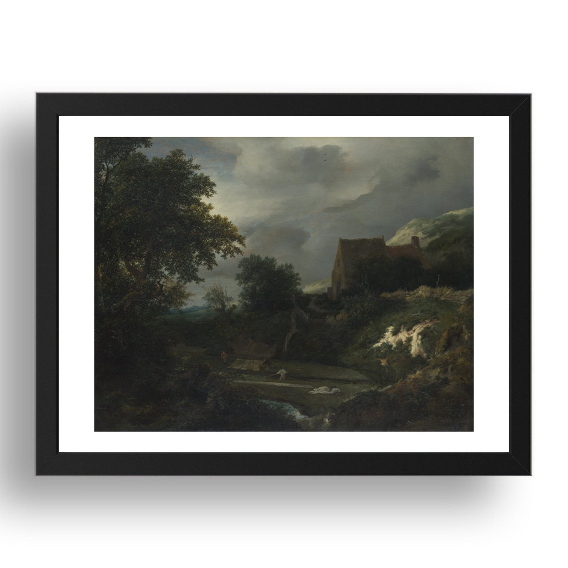 Jacob van Ruisdael: A Bleaching Ground in a Hollow by a Cottage, Poster in 17x13"(A3) Frame