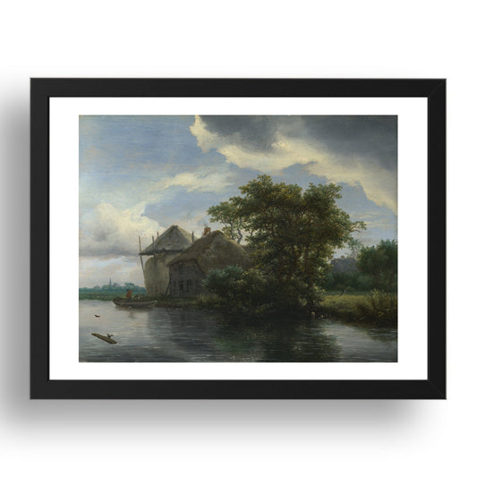 Jacob van Ruisdael: A Cottage and a Hayrick by a River, Poster in 17x13"(A3) Frame