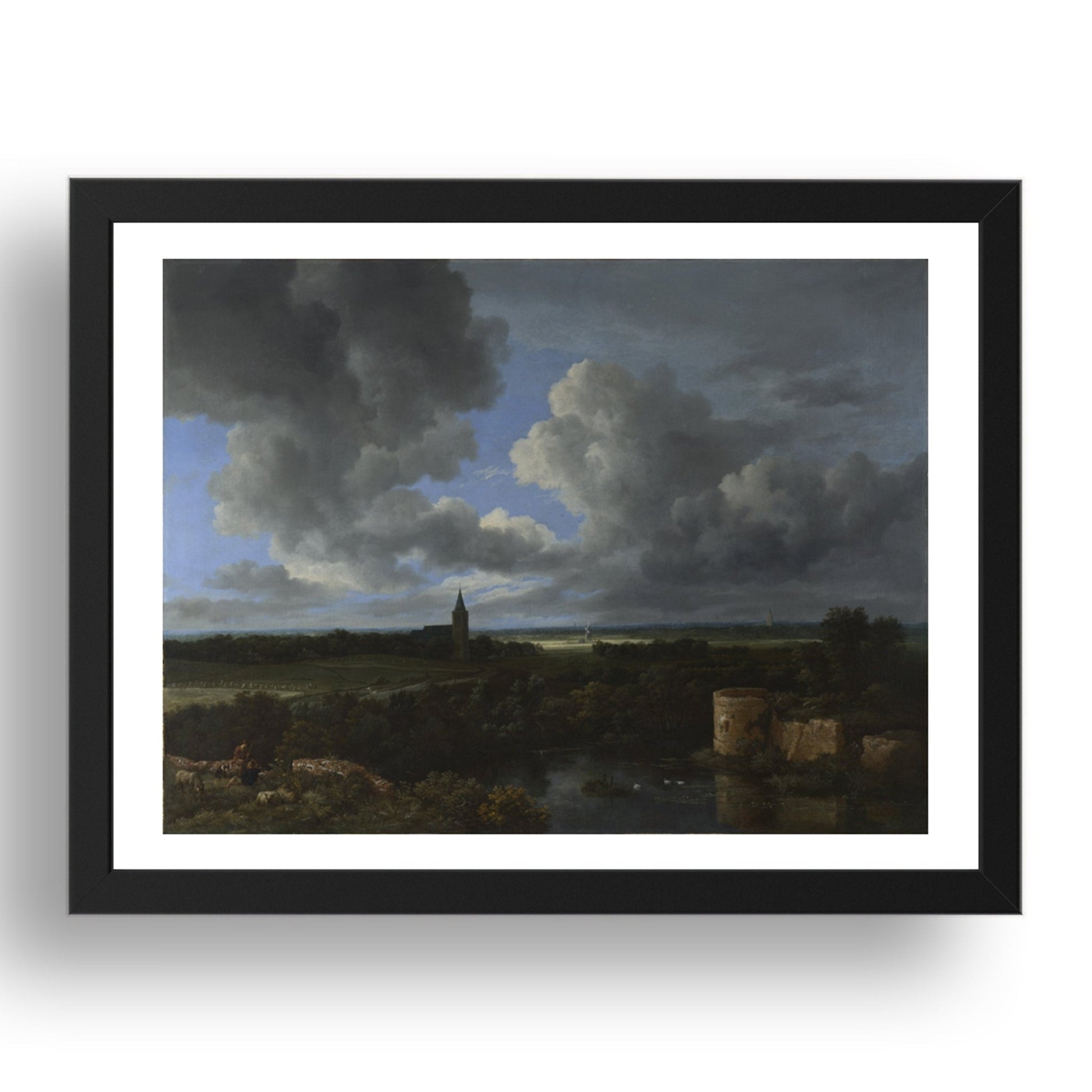 Jacob van Ruisdael: A Landscape with a Ruined Castle and a Church, Poster in 17x13"(A3) Frame