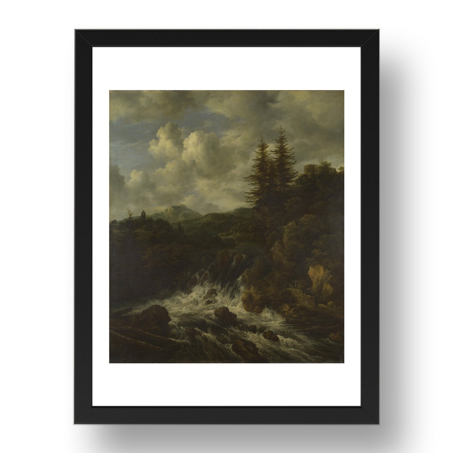 Jacob van Ruisdael: A Landscape with a Waterfall and a Castle on a Hill, Poster in 17x13"(A3) Frame