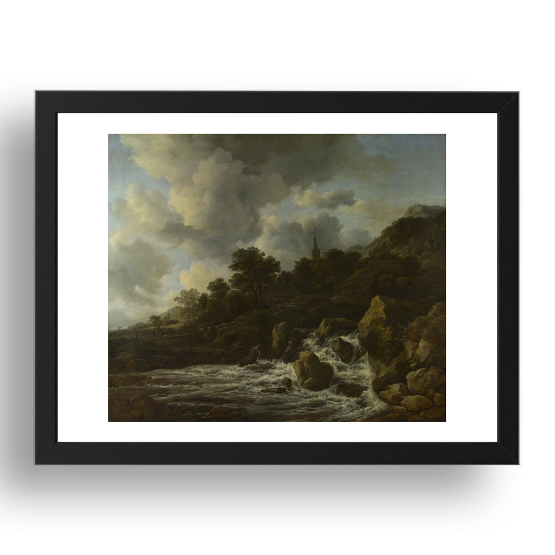 Jacob van Ruisdael: A Waterfall at the Foot of a Hill, near a Village, Poster in 17x13"(A3) Frame