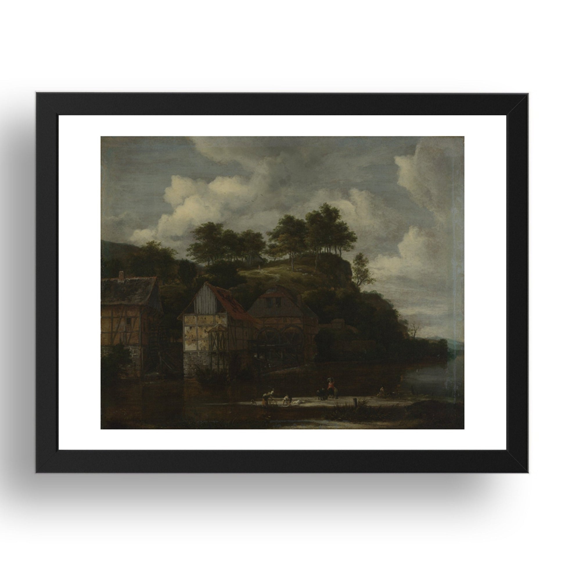 Jacob van Ruisdael: Three Watermills with Washerwomen, Poster in 17x13"(A3) Frame