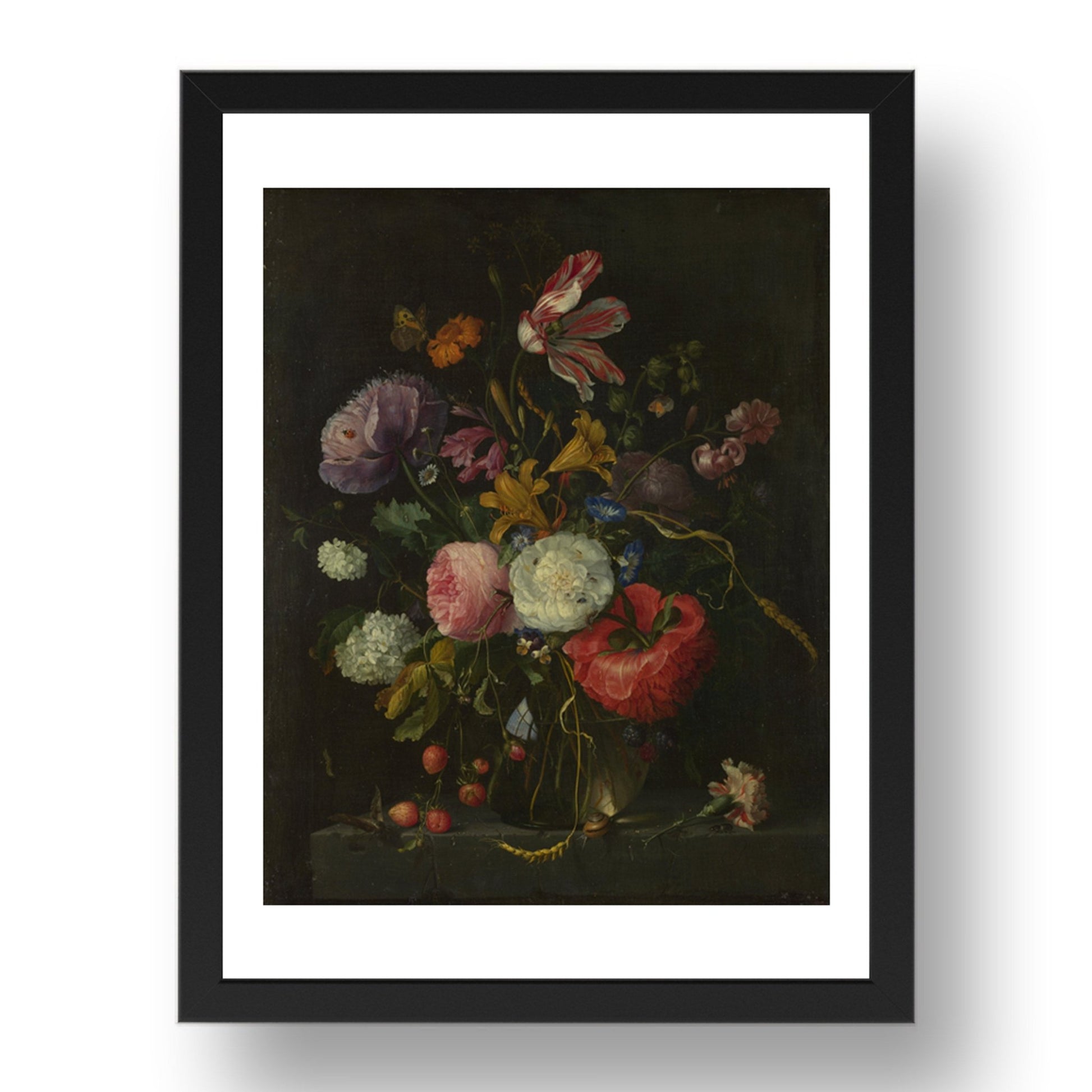 Jacob van Walscappelle: Flowers in a Glass Vase, Poster in 17x13"(A3) Frame