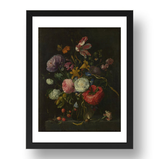 Jacob van Walscappelle: Flowers in a Glass Vase, Poster in 17x13"(A3) Frame