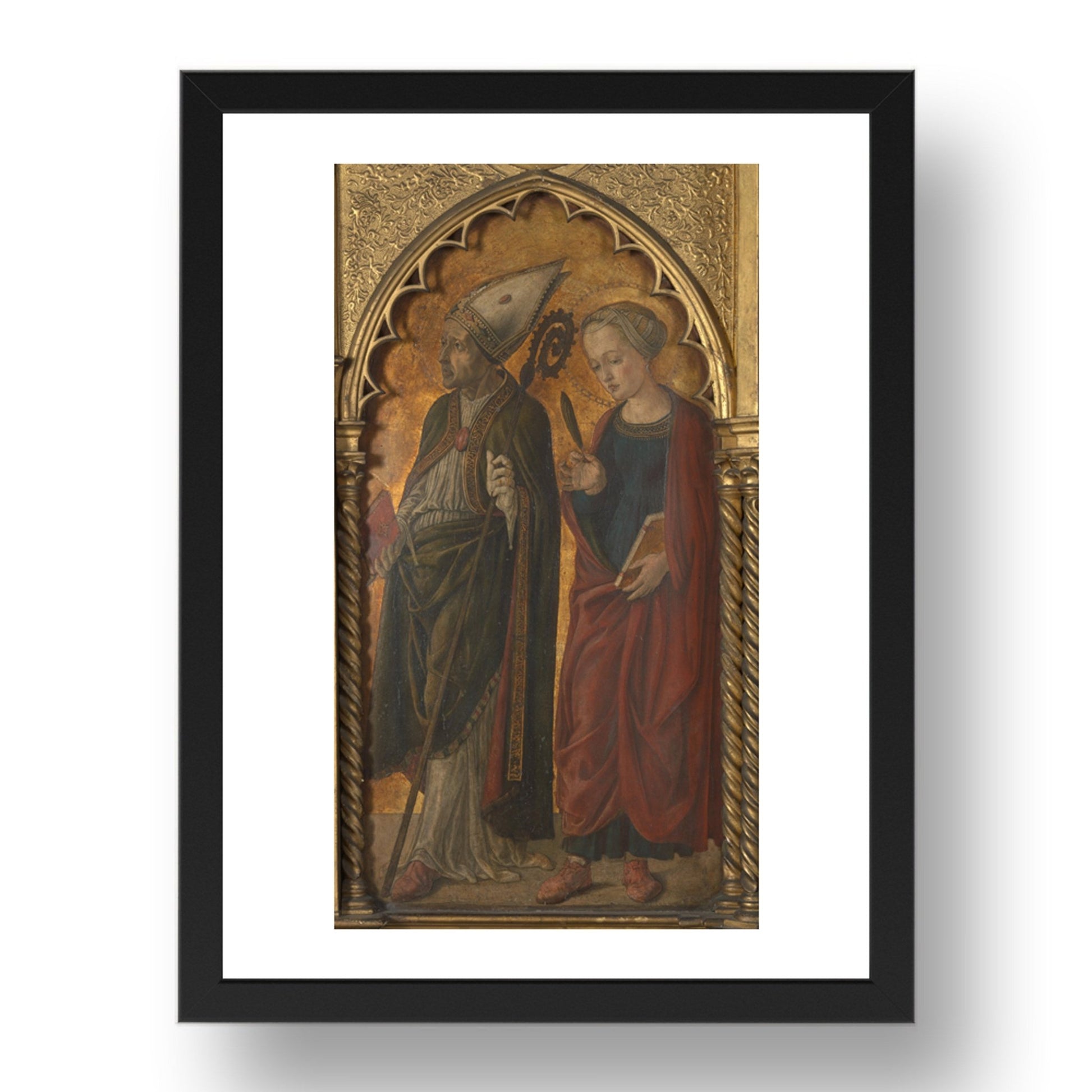 Jacopo di Antonio (Master of Pratovecchio): A Bishop (Donatus) and a Female Martyr (Antilla), Poster in 17x13"(A3) Frame