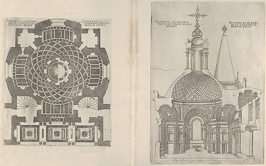 Jacques Androuet Du Cerceau:Cross sections of the Chapel at Chateau d'Anet 1607, vintage artwork, 16x12"(A3) Poster Print