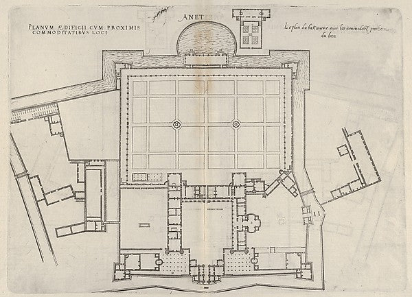 Jacques Androuet Du Cerceau:Floorplan of Chateau d'Anet from Les plus excellents bastiments de France 1607, vintage artwork, 16x12"(A3) Poster Print