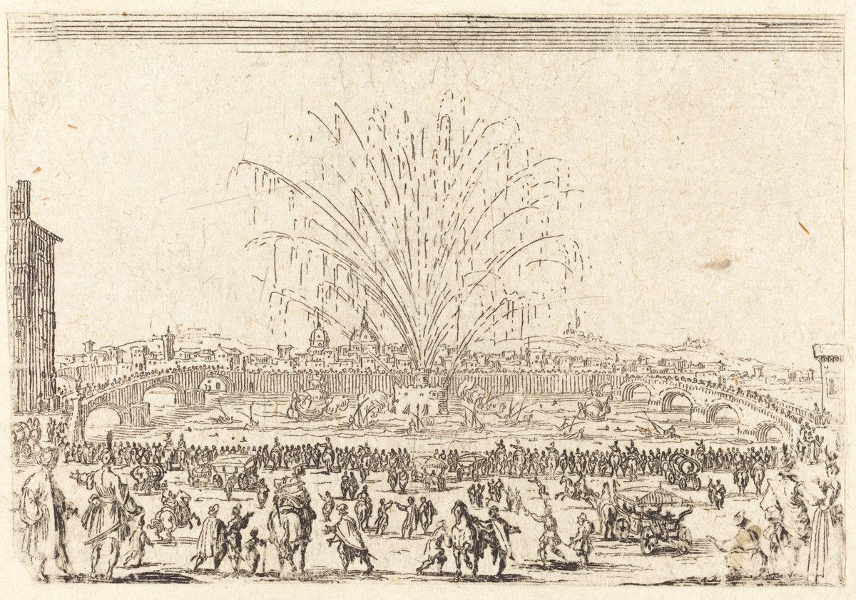 Jacques Callot:Fireworks on the Arno, Florence,16x12"(A3) Poster
