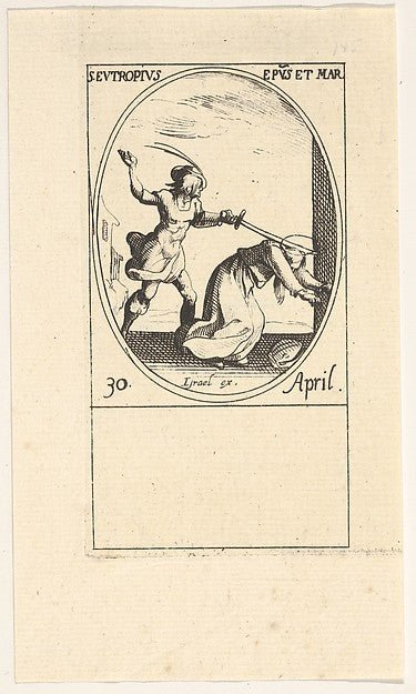 Jacques Callot:Martyrdom of Saint Eutropius an oval composition from the series 'Les images de tous les saints et saintes de l'année' 1632–35, vintage artwork, 16x12"(A3) Poster Print