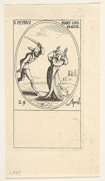 Jacques Callot:Martyrdom of Saint Peter an oval composition from the series 'Les images de tous les saints et saintes de l'année' 1632–35, vintage artwork, 16x12"(A3) Poster Print